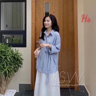 Áo Sơ Mi Lụa Nữ Dài Tay Kèm Dây Eo 3 Màu