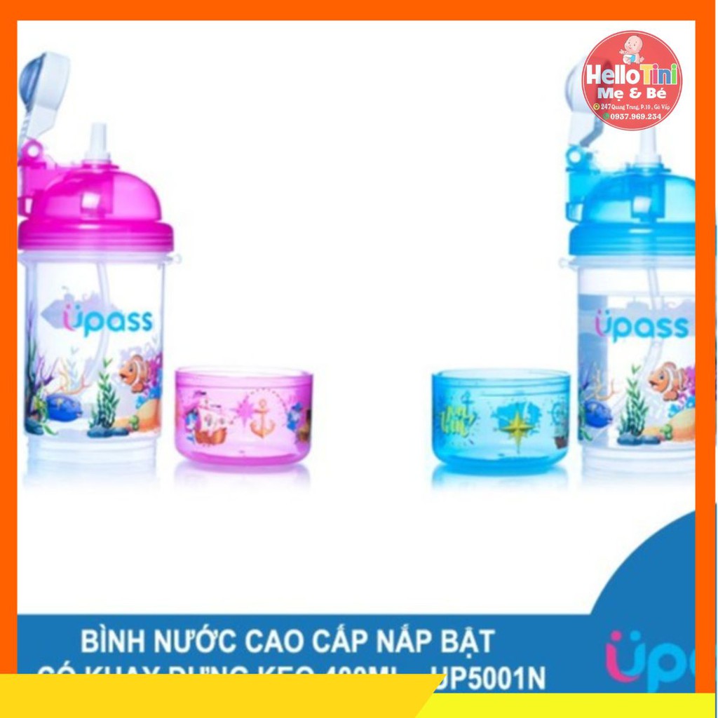 <MUA 1 TẶNG 1>Bình nước cao cấp nắp bật có khay đựng kẹo 400ml UP0826Y