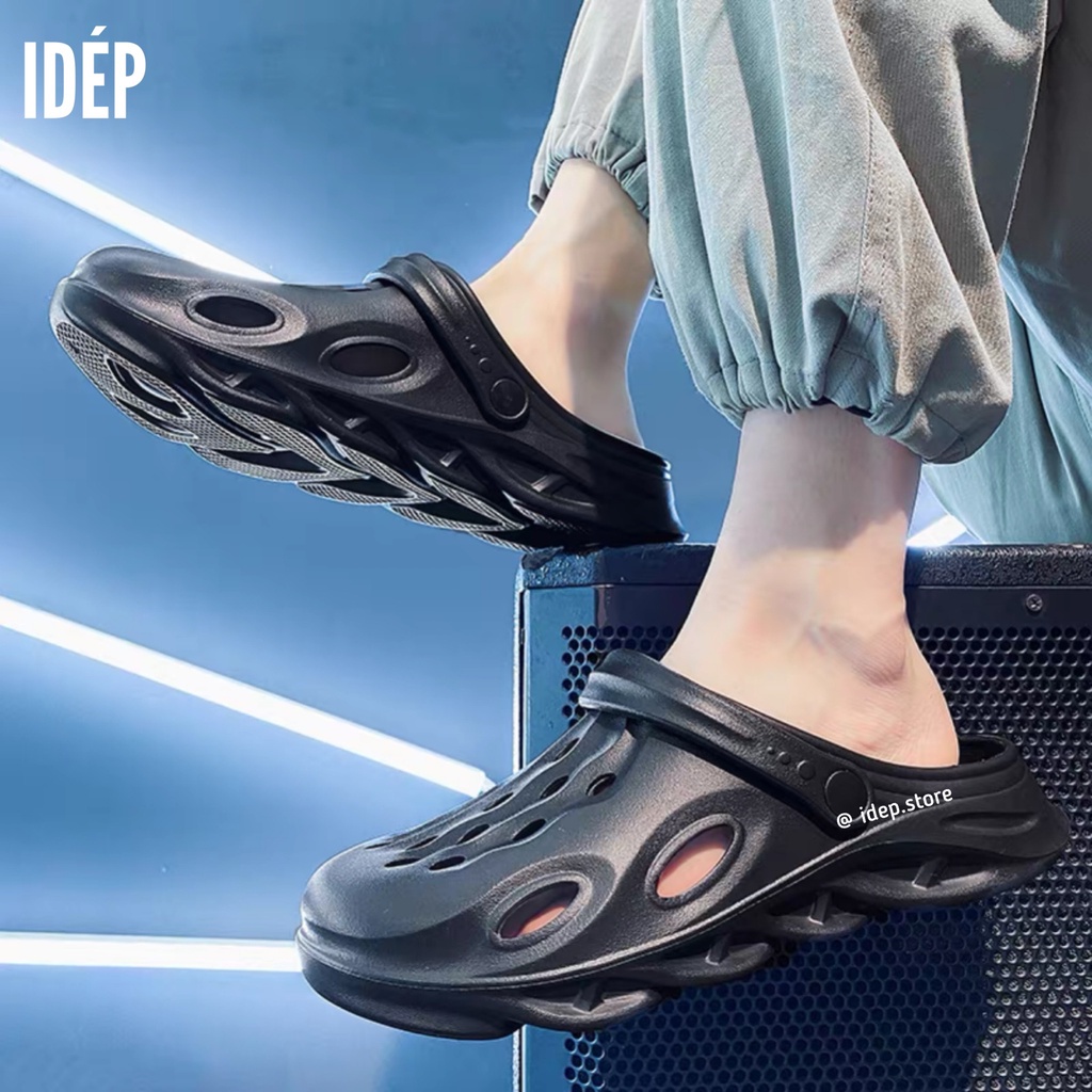 𝐢𝐃É𝐏 𝐒𝐋𝟎𝟒𝟖 Dép crocs nam gợn sóng đế cao dày 4cm siêu nhẹ đi mưa- Giày sục nhựa lười lỗ lưới bít mũi chất EVA độc lạ