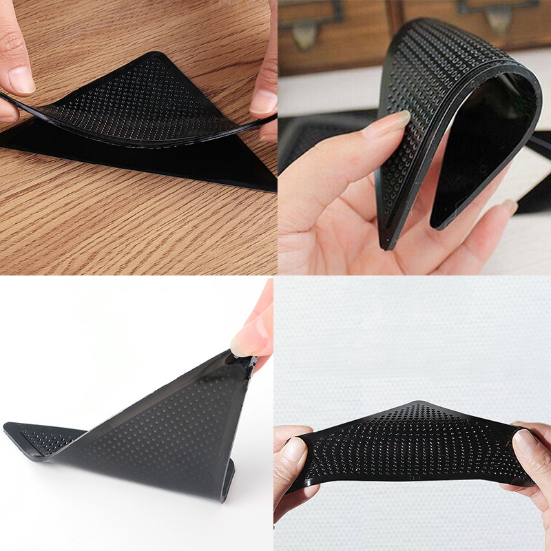 Set 4 Miếng Dán Cố Định Thảm Chống Trượt Bằng PU Hình Tam Giác Có Thể Tái Sử Dụng Trang Trí Nhà Cửa