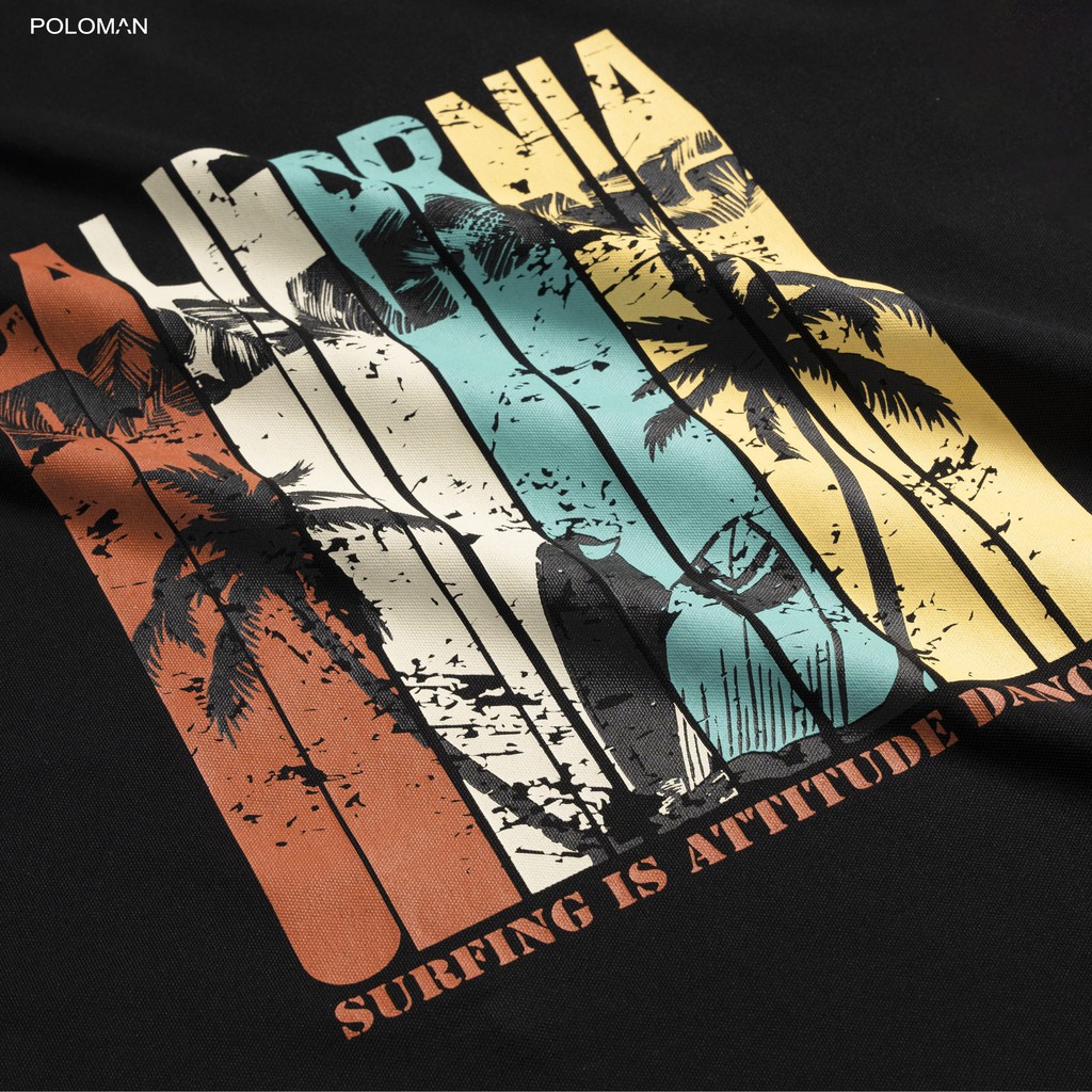 Áo thun nam cổ tròn CALI in họa tiết vải cá sấu Cotton xuất xịn,chuẩn form,trẻ trung, năng động - POLOMAN | BigBuy360 - bigbuy360.vn