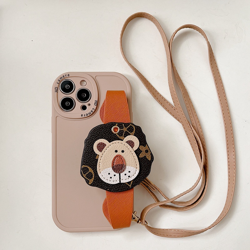 Ốp Điện Thoại Hình Sư Tử / Voi Có Dây Đeo Chéo Cho iPhone 12 13 Pro Max iPhone 14 Max X XS XR 7 8 Plus