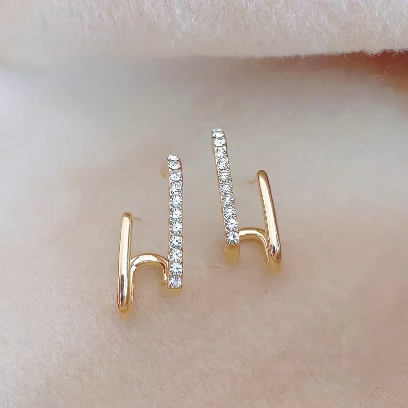 Khuyên tai hình chữ u màu vàng kiểu dáng mới phong cách Hàn Quốc