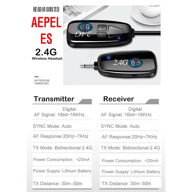 Mic trợ giảng hạt gạo màu da ES 2.4G Micro thu âm thu phát không dây cài áo