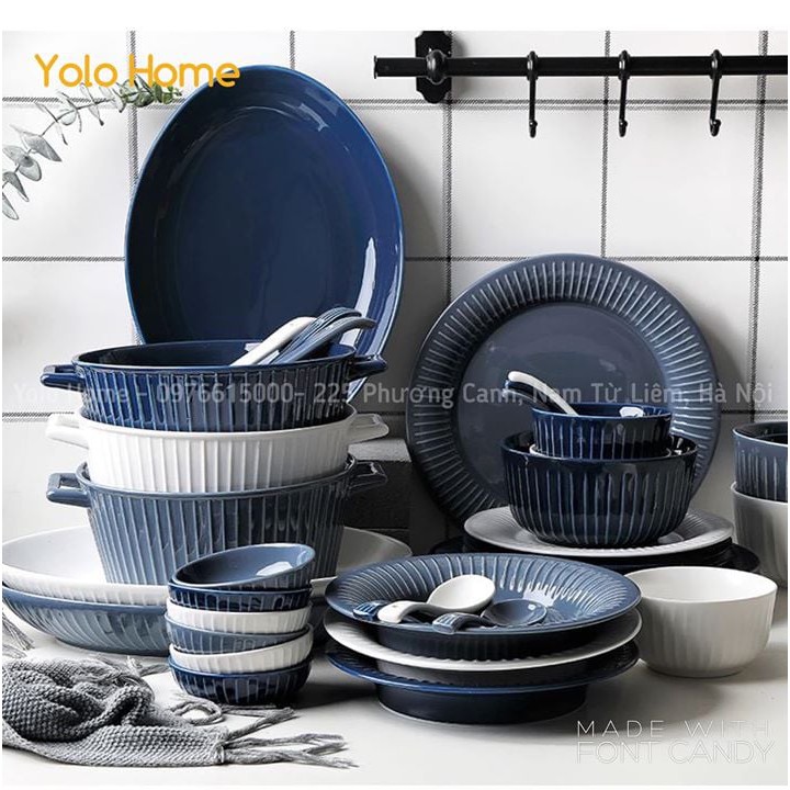 Bộ bát đĩa sứ cao cấp mix 3 màu YOLO HOME