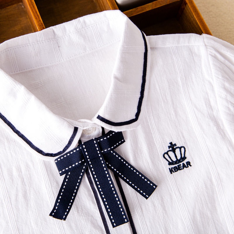 Áo Sơ Mi Trắng Tay Ngắn Phong Cách Hàn Quốc Thời Trang Cho Bé Gái