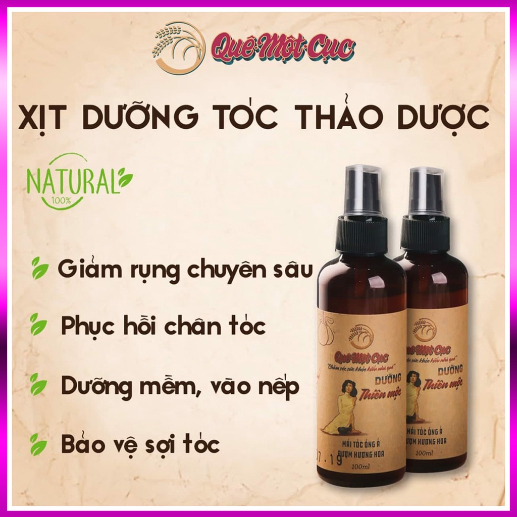 Xịt dưỡng tóc tinh dầu bưởi oliu mềm mượt QUÊ MỘT CỤC tóc dài khỏe giảm rụng phục hồi hư tổn 100ml