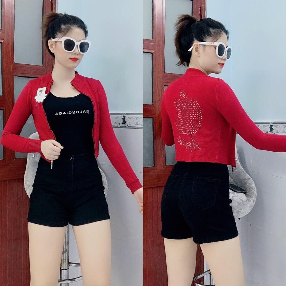 Áo Khoác Len Nữ Form Lửng Dây Kéo Đôi Đính Hạt Sau Lưng