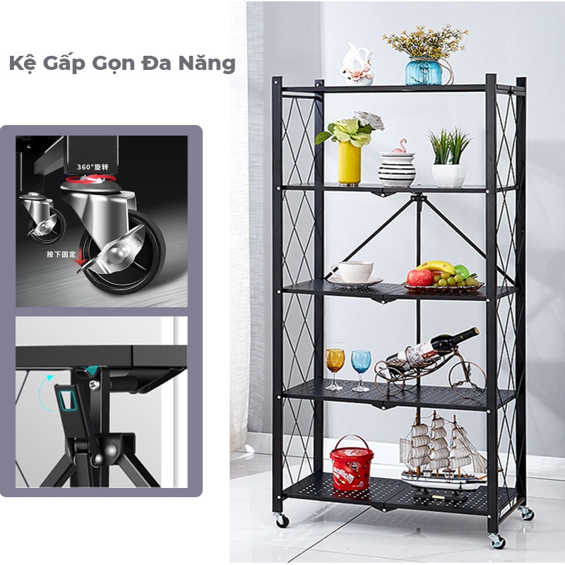 kệ để đồ 3/4/5 tầng chất liệu thép cacbon, có bánh xe di chuyển tiện lợi.