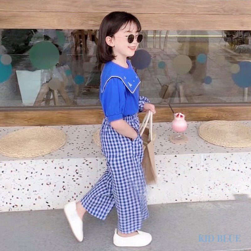 Set Áo Sơ Mi Ngắn Tay Và Quần Dài Ống Rộng Phong Cách Phương Tây Thời Trang Mùa Hè Hàng Mới Dành Cho Bé Gái