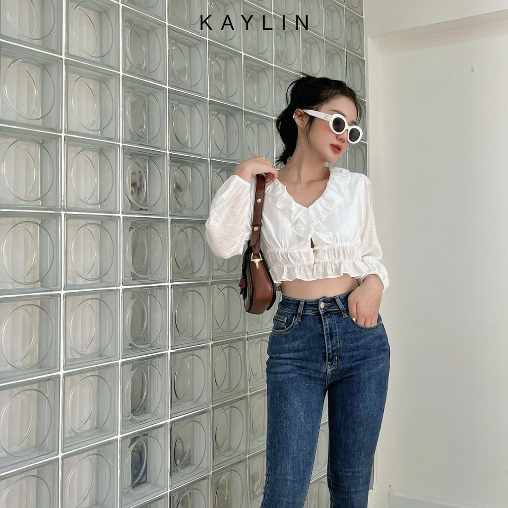 Áo croptop nhún bèo N1744 - KAYLIN