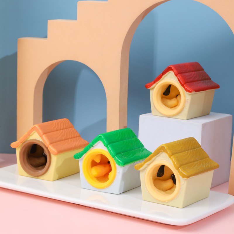 Squishy Mochi hình CHÓ TRỐN TRONG CHUỒNG NGỘ NGHĨNH mềm dễ thương chân thực giảm stress co dãn đàn hồi ngộ nghĩnh bóp bó