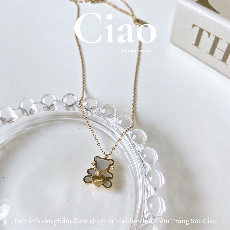 [TRENDY] Vòng cổ/ Dây chuyền titan không gỉ thiết kế hình teddy xinh xắn đơn giản Bear Love Ciao