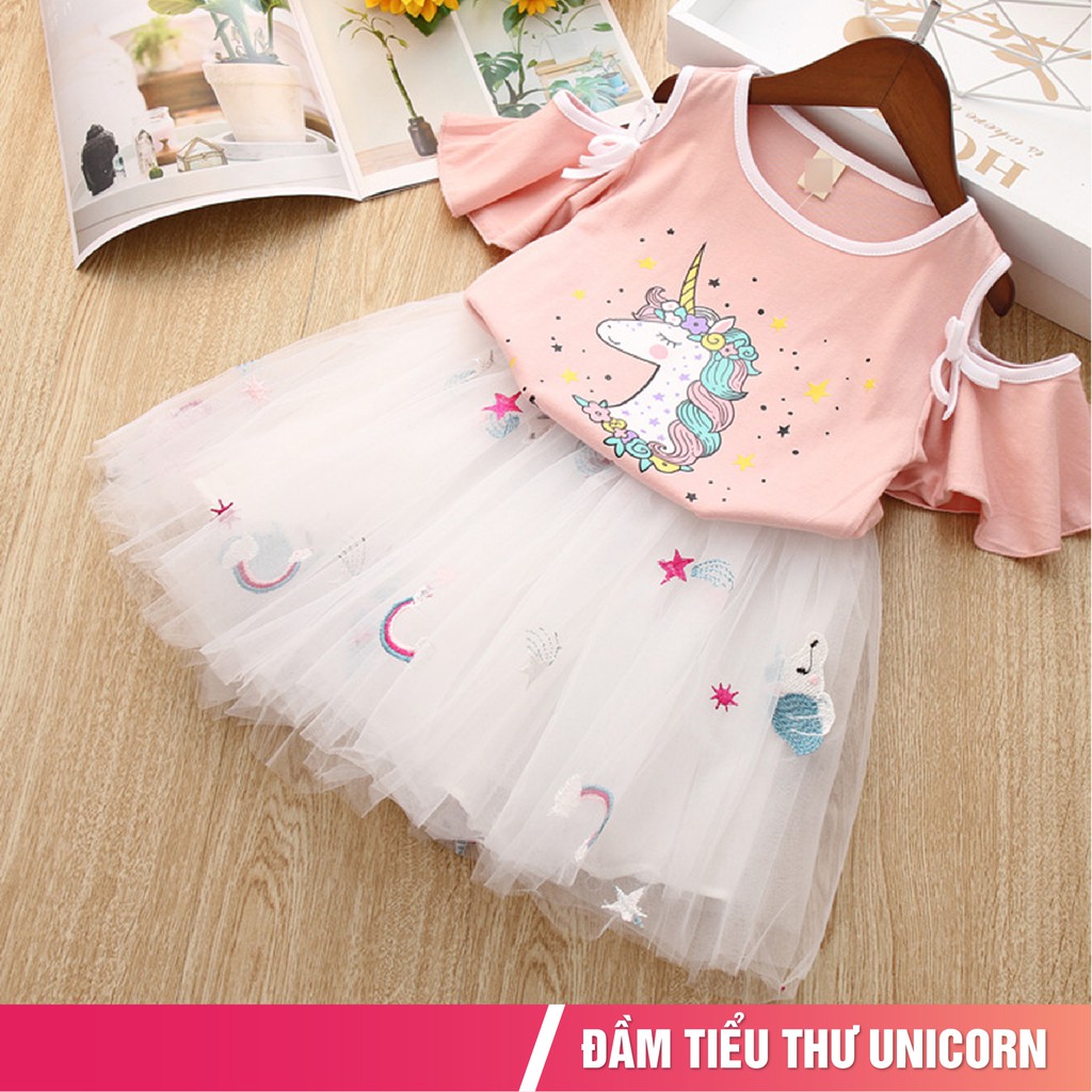 Đầm công chúa cho bé gái 3-9 tuổi áo thun hình Pony dễ thương