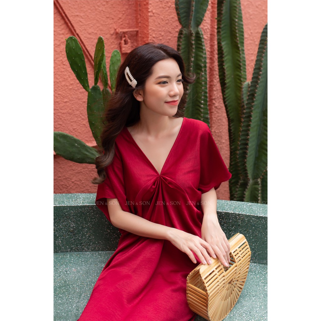 Đầm suông Mia Dress | Jen & Son | Lụa Cao Cấp - Đỏ Sangria