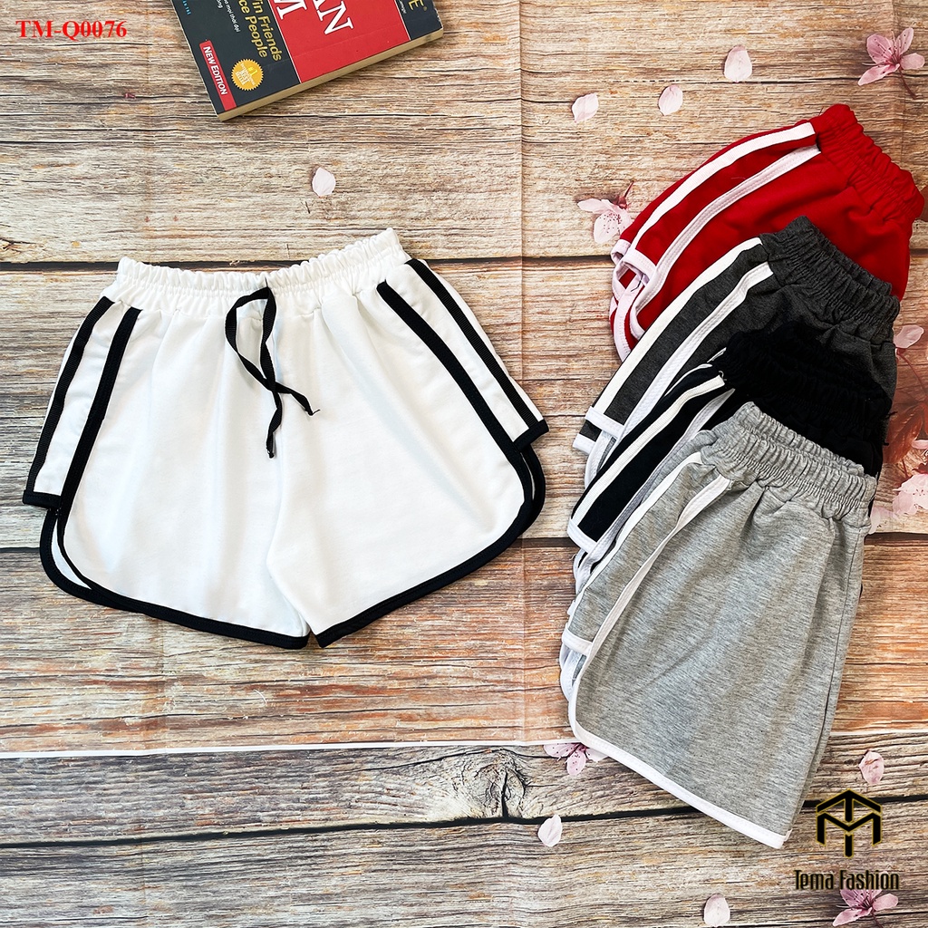 Quần đùi nữ MIA 1992 cao cấp - Quần short nữ Umi da cá cạp chun lưng cao viền kẻ sọc bắt mắt