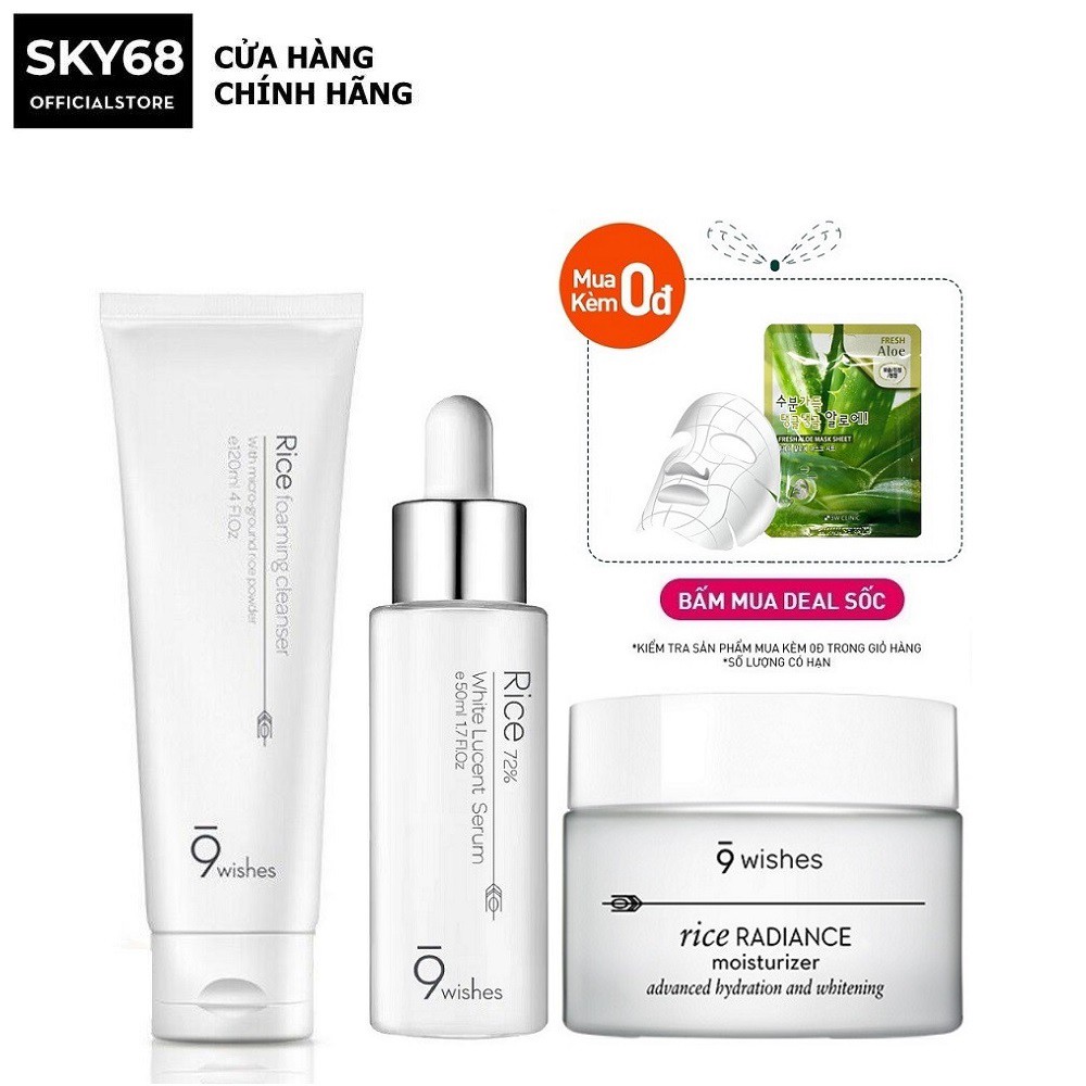 Bộ 3 sản phẩm Se Khít Lỗ Chân Lông, Dưỡng Trắng Da 9 Wishes Rice( sữa rửa mặt 120g + Serum 50ml + Kem 50ml)