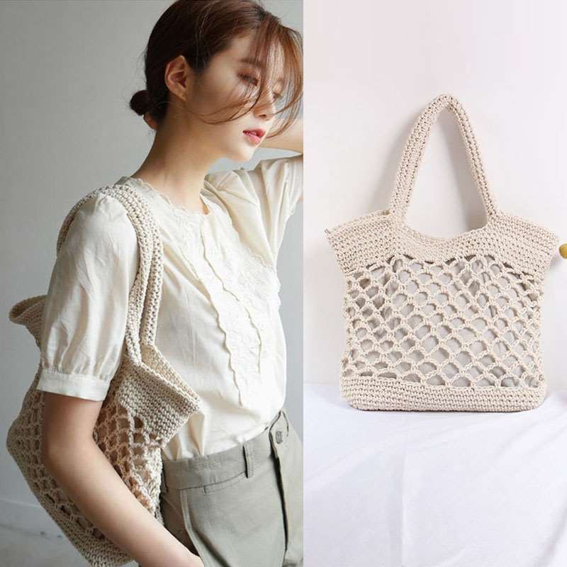 Túi Macrame Tote đeo vai - hoa văn lưới mắt cáo