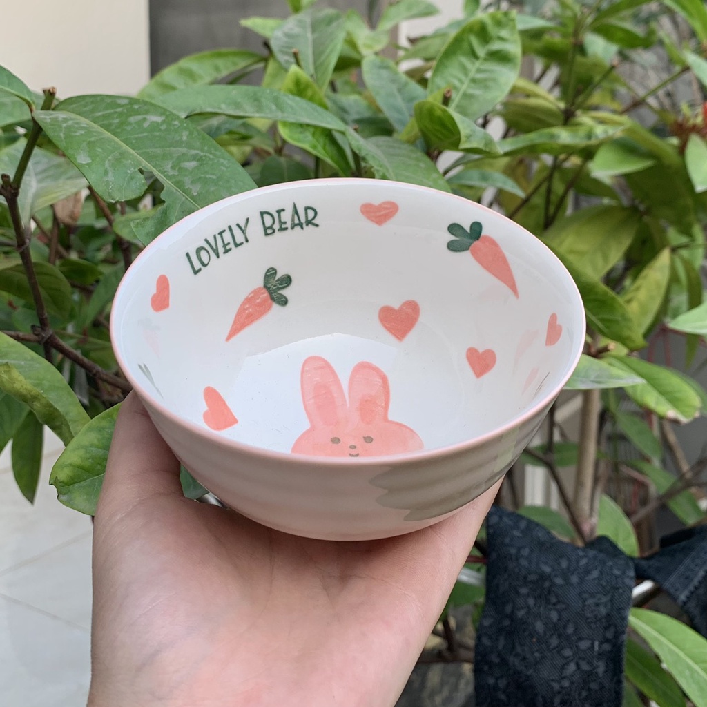 Bát Ăn Cơm Đĩa Sứ Bộ Chén Dĩa Sứ🥕 Thỏ Hồng🥕 Dễ Thương Cute Bát Đĩa Decor Cao Cấp S150