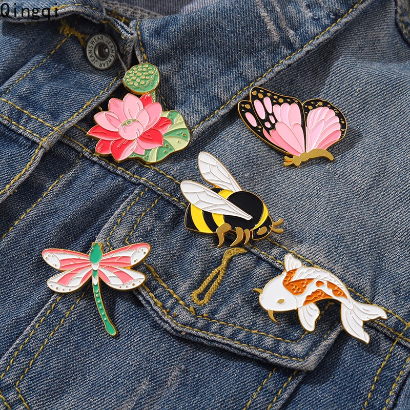 Trâm cài áo Miss Zoe hình chú ong/ cá Koi/ hoa sen/ chuồn chuồn bằng kim loại sáng tạo