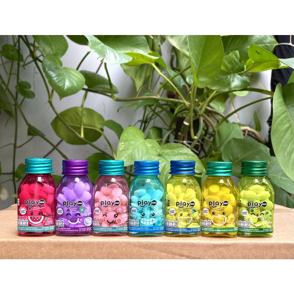 Kẹo The Không Đường Hương Chanh Muối PLAY MORE Cooling Lemon Sea Salt (Lọ 22g vàng lợt)