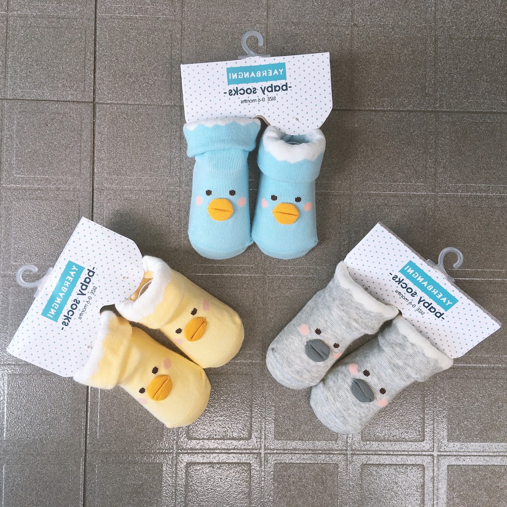 Set 3 đôi vớ tất vịt thun Cotton Có Chống Trượt Xinh xắn cho bé ( trẻ sơ sinh 0-6m )