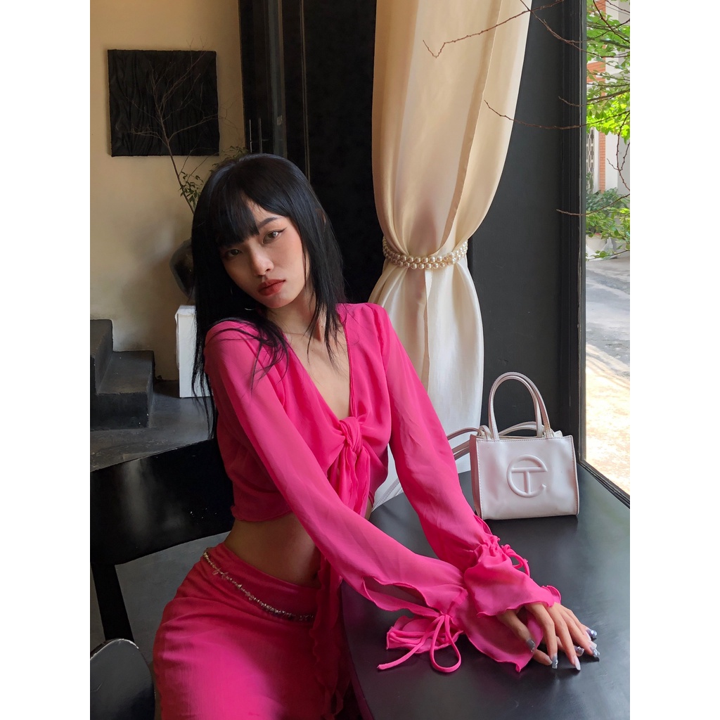 Hot Pink Set - Áo croptop tay dài chân váy dài voan - Thiết kế bởi IAMCOCO.OFFICIAL