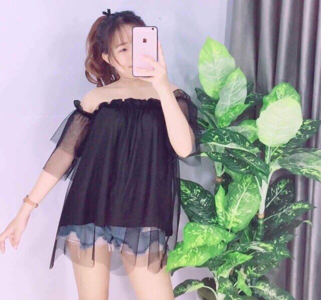 Áo trễ vai lưới công chúa