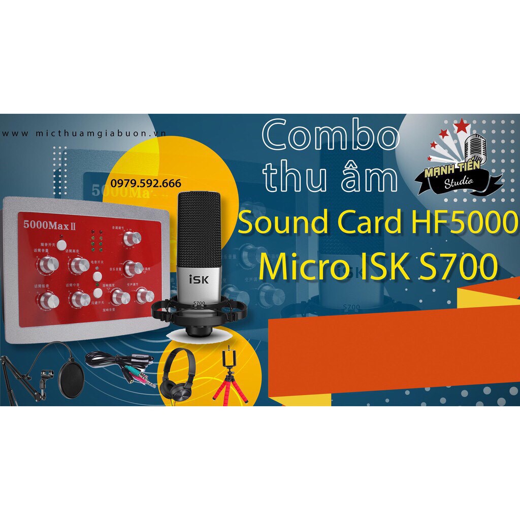 [SIÊU PHẨM] Trọn bộ micro ISK S700 + Soudcard HF5000 II MAX -hát karaoke gia đình, livestream fb, thu âm chuẩn phòng thu