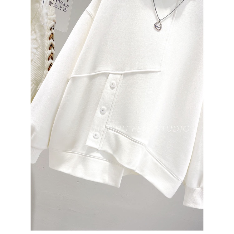 Áo Sweater Tay Dài Cổ Cao Dáng Rộng Màu Sắc Đơn Giản Trẻ Trung