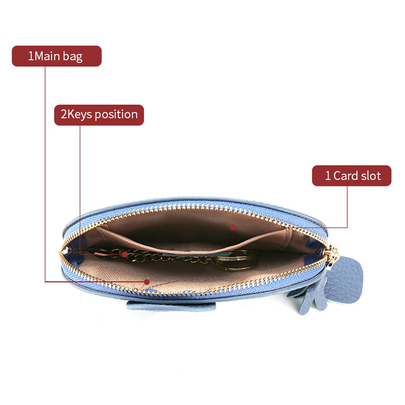 Evertoner Ví Da Thật Mini Đựng Tiền Xu / Thẻ Có Khóa Kéo Chất Lượng Cao Cho Nữ