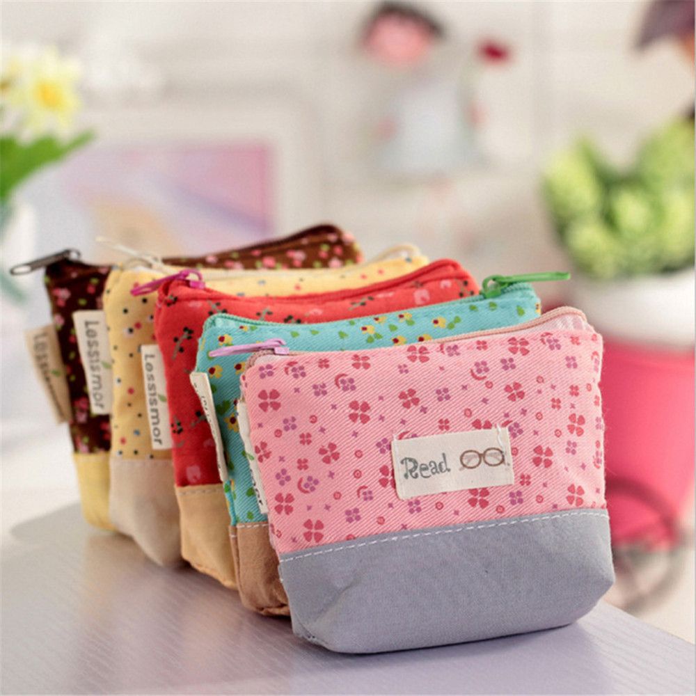Ví Vải Canvas Mini In Họa Tiết Hoa Có Khóa Kéo Phong Cách Hàn Quốc Mới Cho Nữ