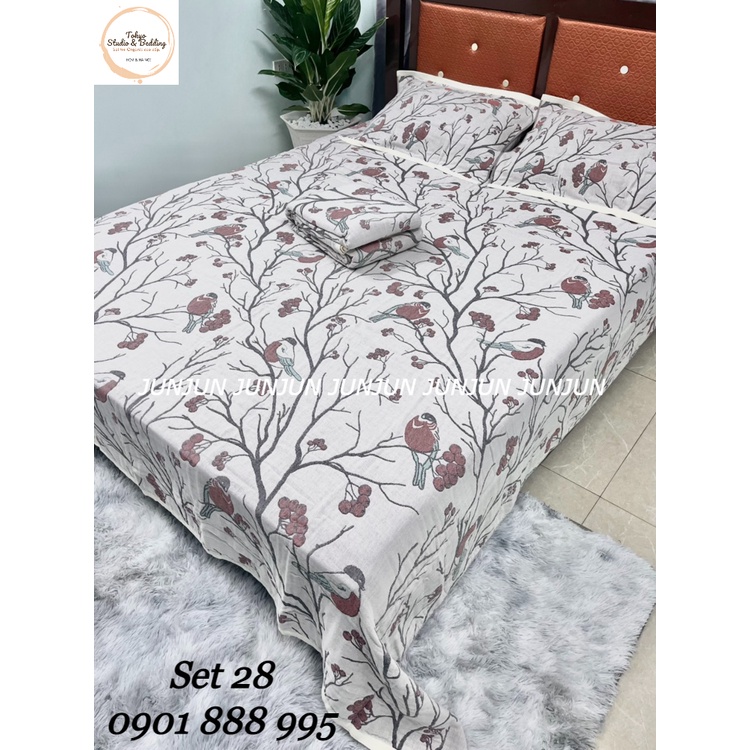 N16_SET Chăn Ga Gối vải Xô Organic cotton dòng Basic