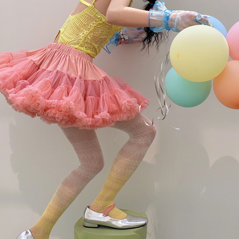 Xixi Quần Tất Lưới Kẻ Sọc Màu Gradient Phong Cách Lolita Cá Tính Cho Nữ