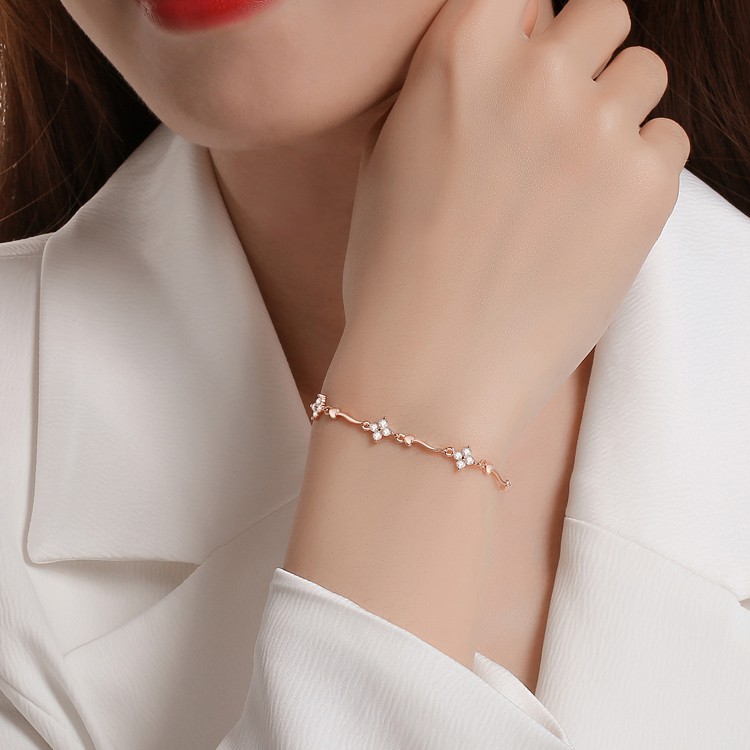 Lắc Tay Bạc Nữ - Cỏ Bốn Lá Đính Đá - Vòng Tay Bạc Sterling M.Lady Jewelry