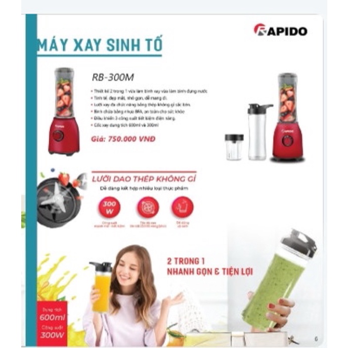 [Mã ELHA22 giảm 5% đơn 300K] Máy xay sinh tố Rapido RB-300M