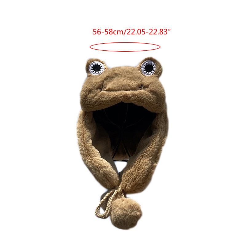 Mũ Trùm Đầu Giữ Ấm Tai Đính Mắt Ếch Nhồi Bông Dễ Thương Cho Nữ