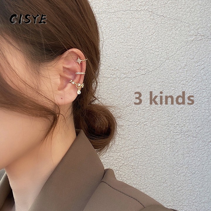 Khuyên Kẹp Vành Tai Hình Ngôi Sao Đính Pha Lê 3 Kiểu