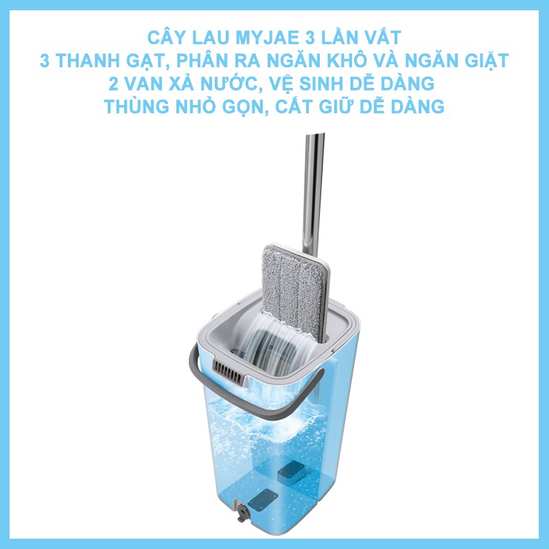 Cây lau nhà 3 lần vắt kèm thùng 2 ngăn xoay 360 độ  lau sạch nhanh vệ sinh dễ dàng MyJae Đài Loan