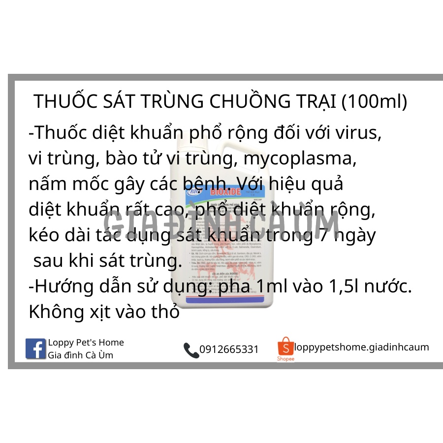 BIOXIDE sát trùng chuồng trại, ngừa nấm ghẻ và tiêu chảy, hô hấp trên thỏ
