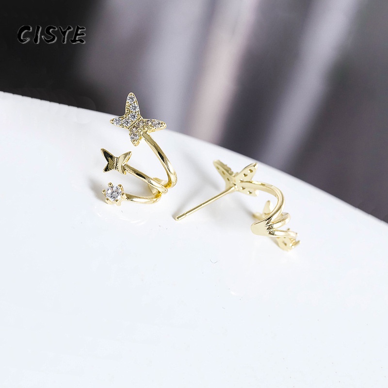 Khuyên tai hình chữ thập/ngôi sao/bướm/chữ thập đơn giản phong cách Hàn Quốc