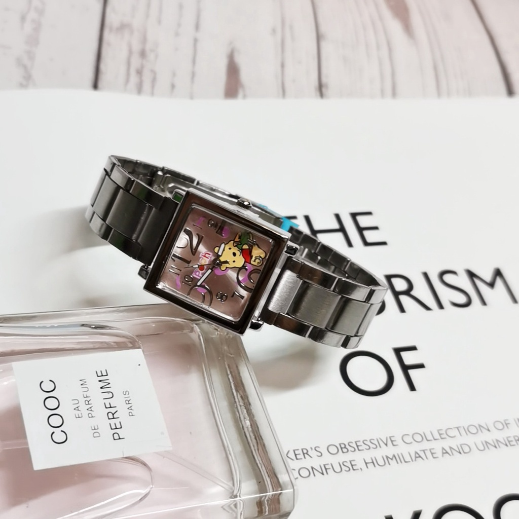 Đồng Hồ Đeo Tay Mặt Vuông Họa Tiết Hoạt Hình Disney Bằng Thép Không Gỉ Chống Thấm Nước