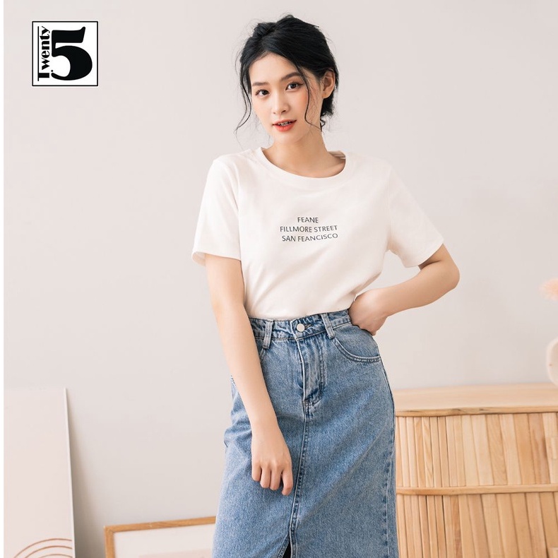 Áo thun nữ in chữ ánh cầu vồng form rộng vừa chất thun mịn Twentyfive 4117
