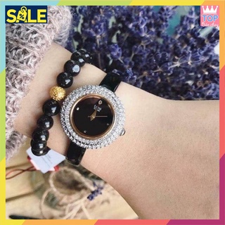 Đồng hồ nữ burgi mặt tròn đen dây da bóng case 30mm