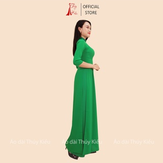 Áo dài trơn lụa Nhật cổ 2 phân màu xanh lá  AK18