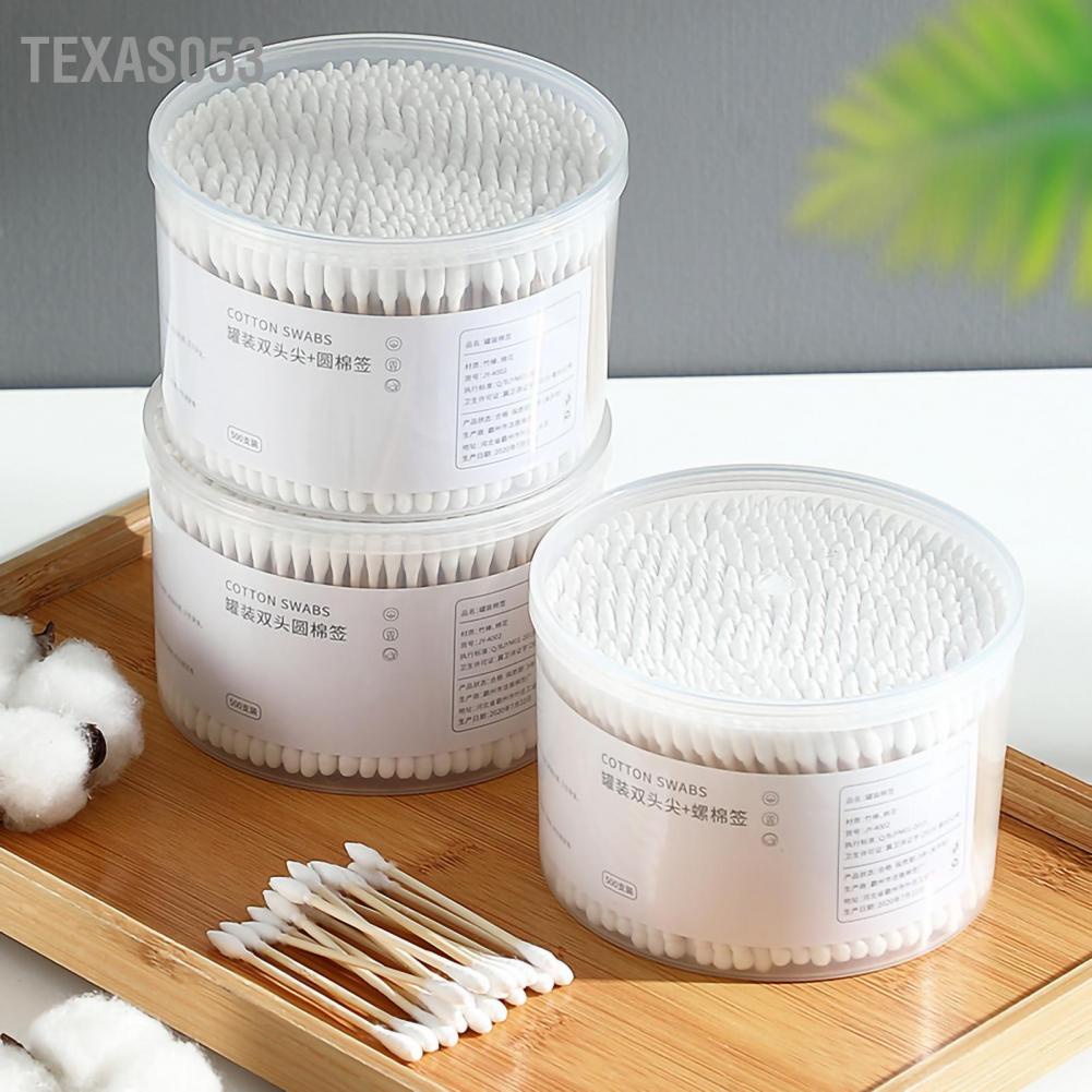 [Hàng Sẵn] Hộp 500 Tăm bông thân gỗ tẩy trang ngoáy tai 2 đầu dùng một lần dành cho gia đình【Texas053】