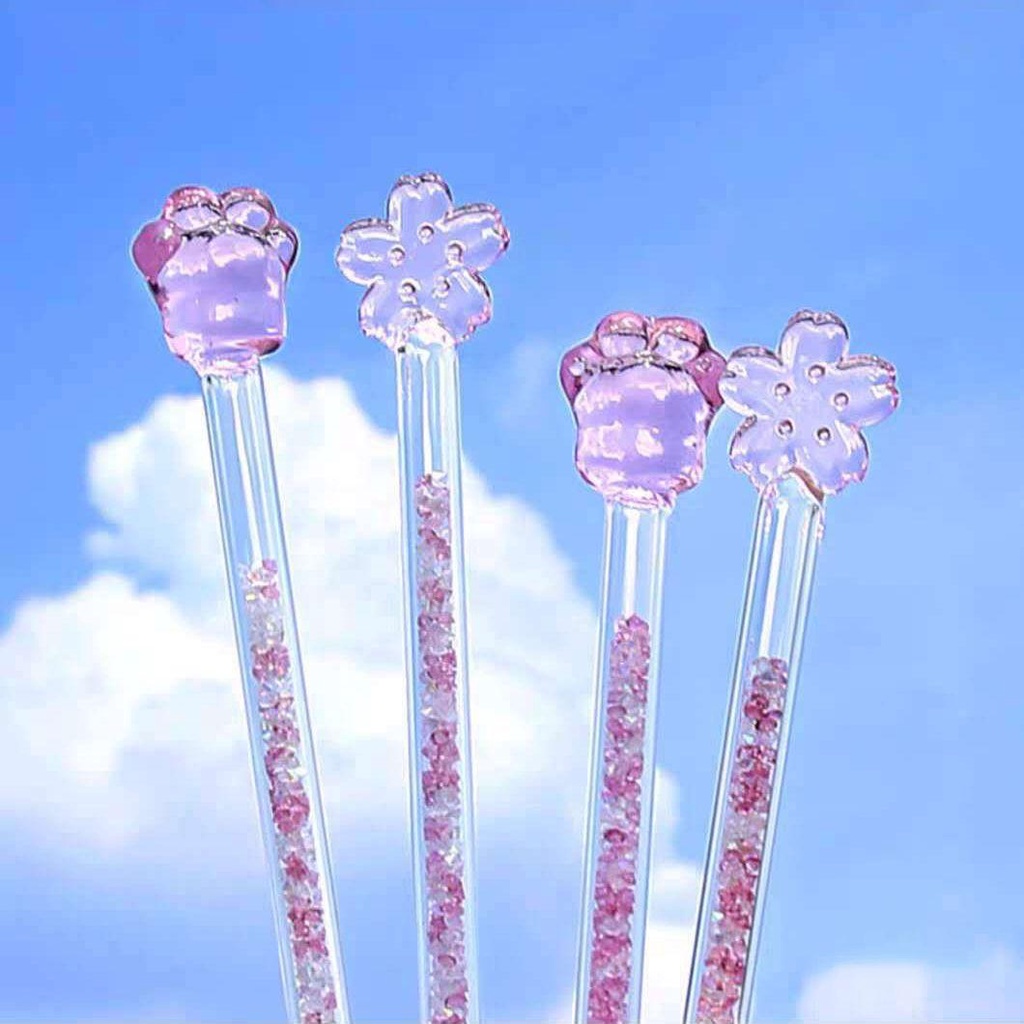 YIYU Muỗng Khuấy Cà Phê Hình Chân Mèo Bằng Thủy Tinh Màu Hồng Dễ Thương