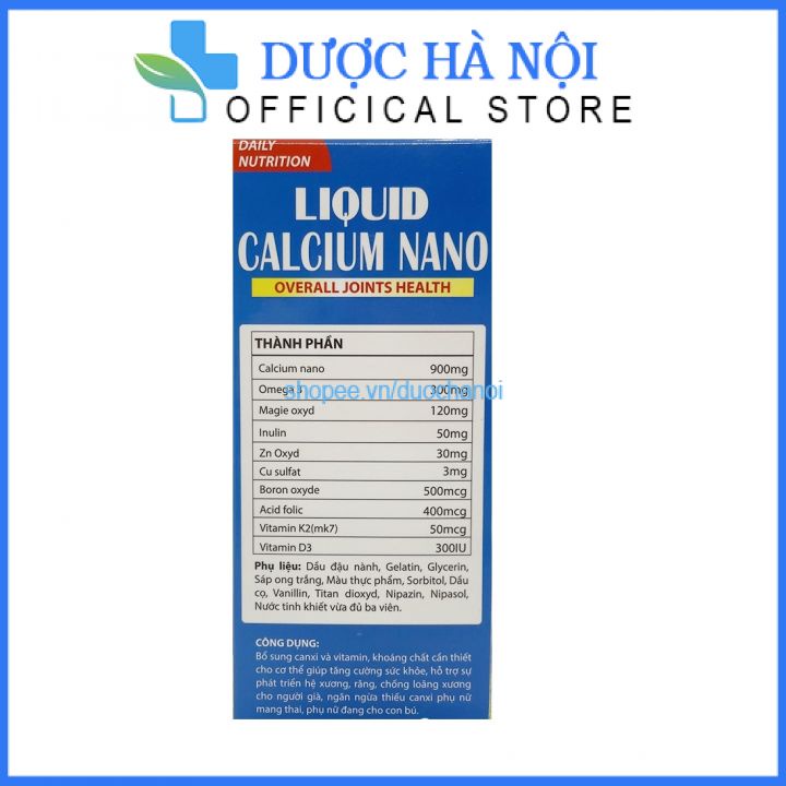 Liquid Calcium nano giúp phòng ngừa loãng xương, giúp xương chắc khỏe giảm đau nhức xương khớp glucosamin - Lọ 100 viên