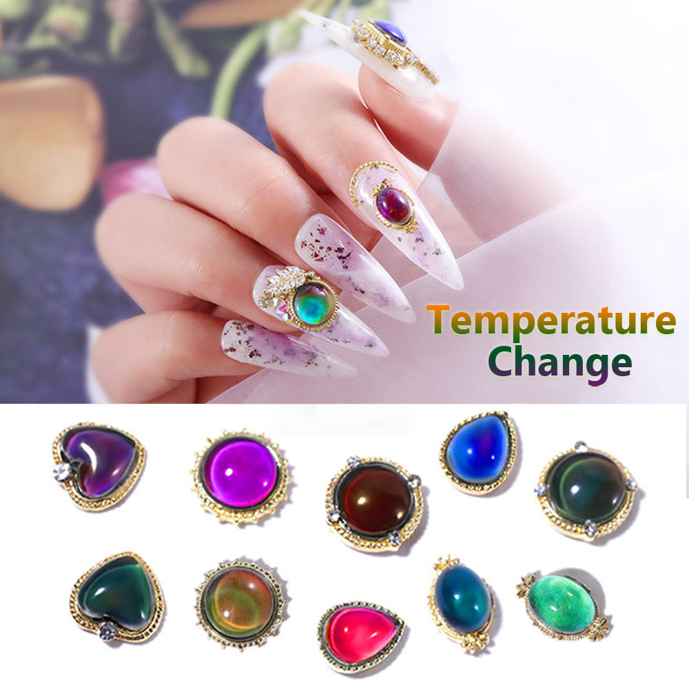 Đá Opal Hình Giọt Nước / Trái Tim / Kim Cương / Kim Cương / Đá / Kim Cương Trang Trí Móng Tay Đổi Màu Theo Nhiệt