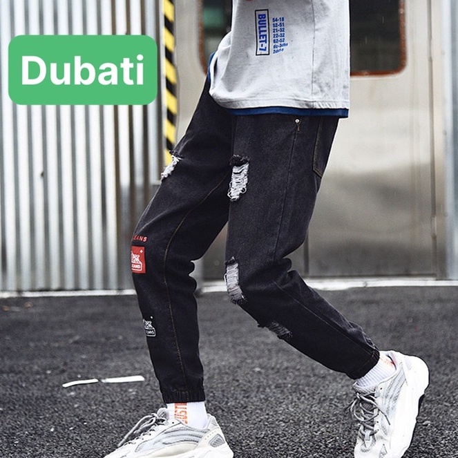 QUẦN JOGGER JEAN NAM CHẤT BÒ ĐEN ỐNG TÚM RỘNG DÀI PHONG CÁCH HÀN QUỐC- DB 1019- DUBATI FASHION